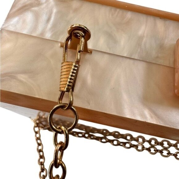 Acrylic Clutch Bag with Removable Chain Shoulder Strap Peach and Gold - Picture 8 of 9